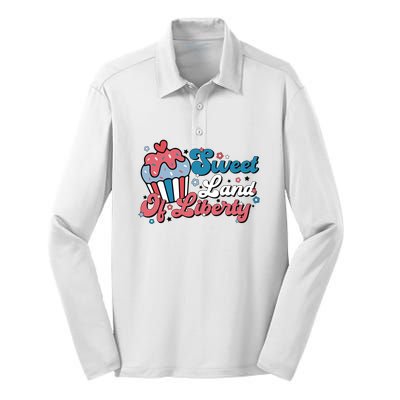 4th Of July Retro Sweet Land Of Liberty Gift Silk Touch Performance Long Sleeve Polo