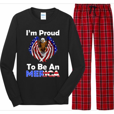 4th Of July Gift Proud To Be An American Eagle Us Flag Funny Gift Long Sleeve Pajama Set