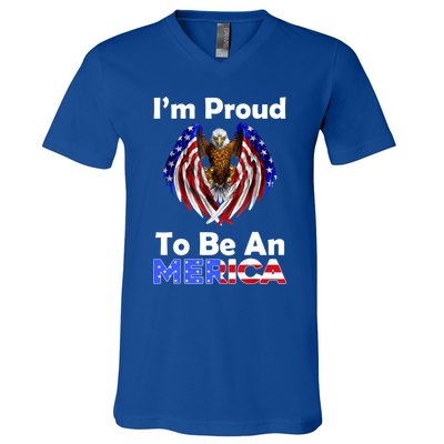 4th Of July Gift Proud To Be An American Eagle Us Flag Funny Gift V-Neck T-Shirt