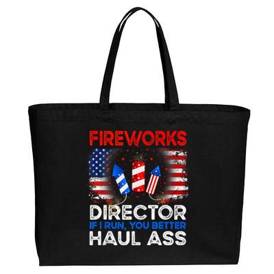 4th Of July Fireworks Director If I Run You Run Funny Cotton Canvas Jumbo Tote