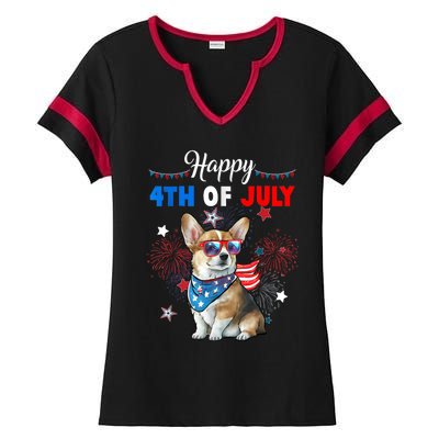 4th Of July Family Matching American Corgi Dog Lovers Kids Ladies Halftime Notch Neck Tee