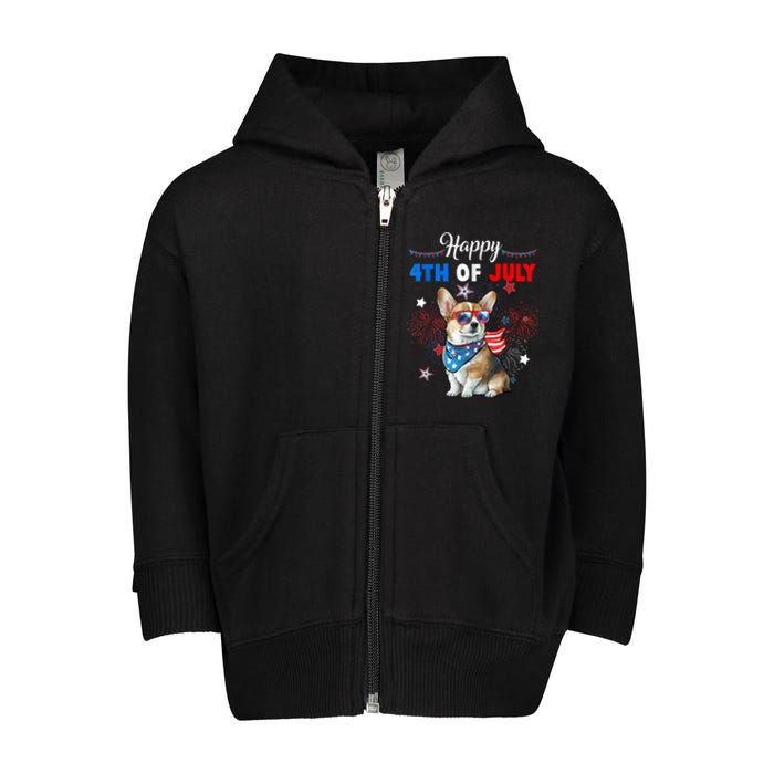 4th Of July Family Matching American Corgi Dog Lovers Kids Toddler Zip Fleece Hoodie