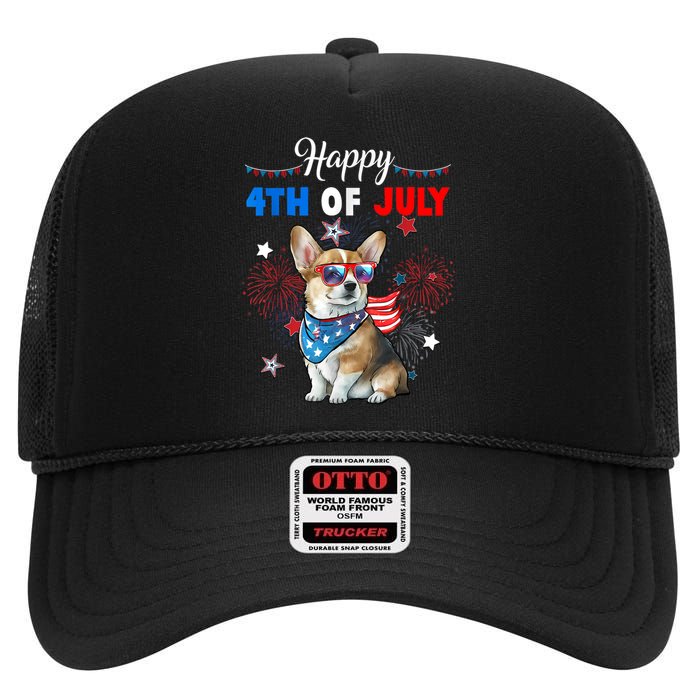 4th Of July Family Matching American Corgi Dog Lovers Kids High Crown Mesh Back Trucker Hat