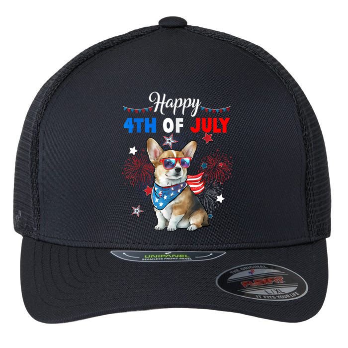 4th Of July Family Matching American Corgi Dog Lovers Kids Flexfit Unipanel Trucker Cap