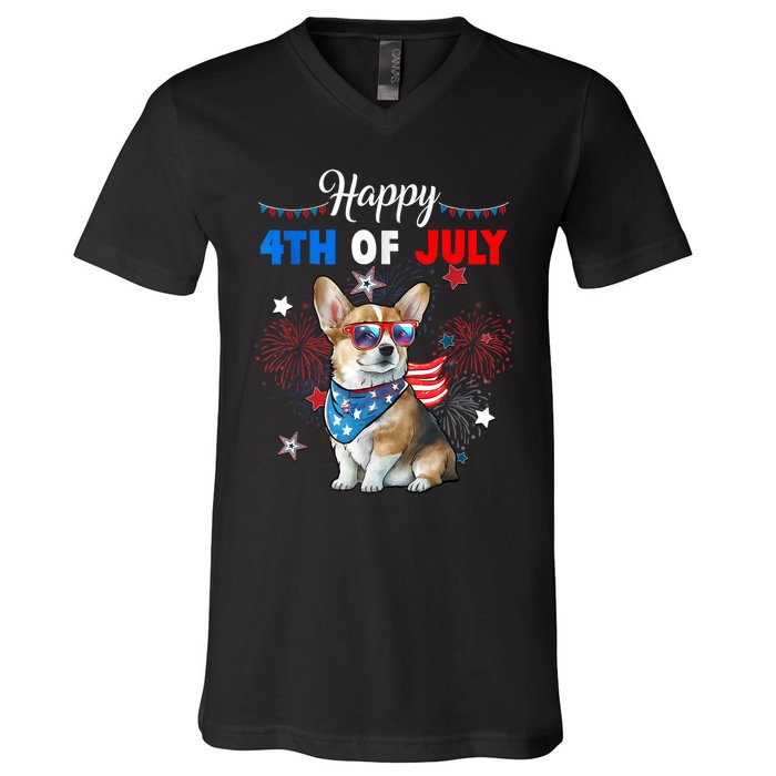 4th Of July Family Matching American Corgi Dog Lovers Kids V-Neck T-Shirt