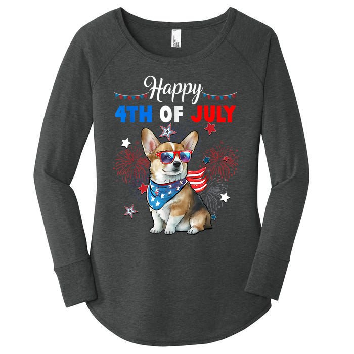 4th Of July Family Matching American Corgi Dog Lovers Kids Women's Perfect Tri Tunic Long Sleeve Shirt