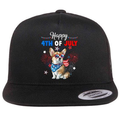 4th Of July Family Matching American Corgi Dog Lovers Kids Flat Bill Trucker Hat