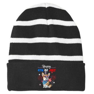 4th Of July Family Matching American Corgi Dog Lovers Kids Striped Beanie with Solid Band