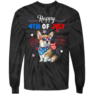 4th Of July Family Matching American Corgi Dog Lovers Kids Tie-Dye Long Sleeve Shirt