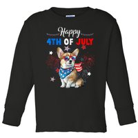 4th Of July Family Matching American Corgi Dog Lovers Kids Toddler Long Sleeve Shirt