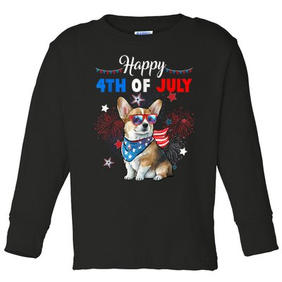 4th Of July Family Matching American Corgi Dog Lovers Kids Toddler Long Sleeve Shirt