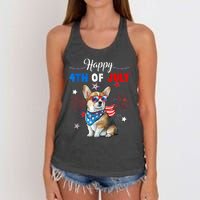 4th Of July Family Matching American Corgi Dog Lovers Kids Women's Knotted Racerback Tank