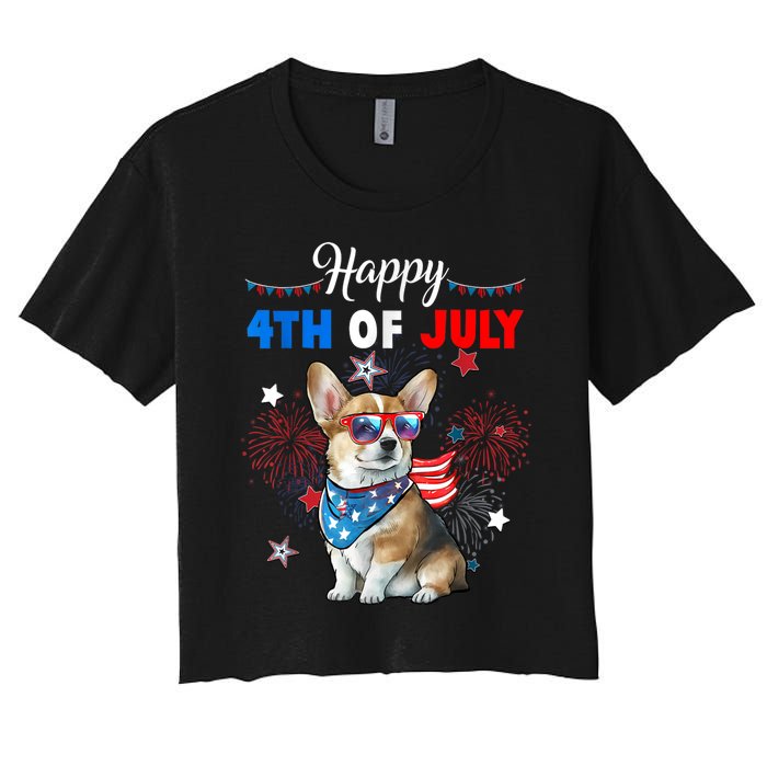 4th Of July Family Matching American Corgi Dog Lovers Kids Women's Crop Top Tee