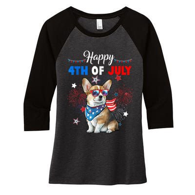 4th Of July Family Matching American Corgi Dog Lovers Kids Women's Tri-Blend 3/4-Sleeve Raglan Shirt