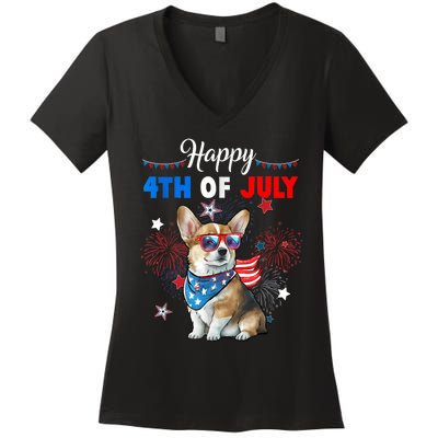 4th Of July Family Matching American Corgi Dog Lovers Kids Women's V-Neck T-Shirt