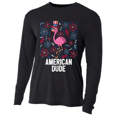 4th Of July American Dude Flamingo Us Flag Pride Patriotic Gift Cooling Performance Long Sleeve Crew