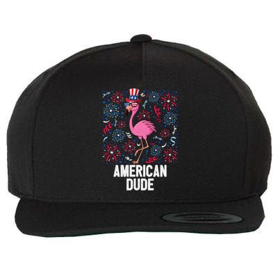 4th Of July American Dude Flamingo Us Flag Pride Patriotic Gift Wool Snapback Cap