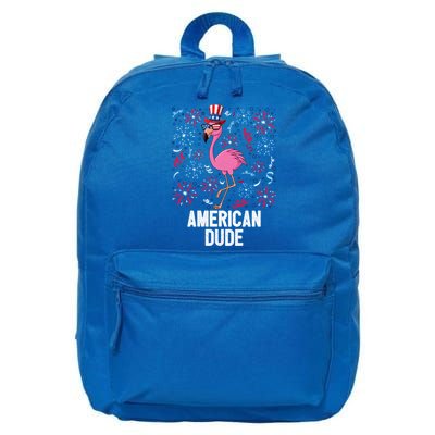 4th Of July American Dude Flamingo Us Flag Pride Patriotic Gift 16 in Basic Backpack