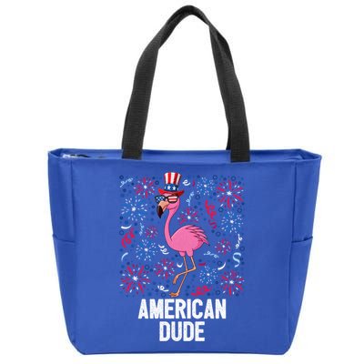 4th Of July American Dude Flamingo Us Flag Pride Patriotic Gift Zip Tote Bag