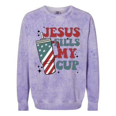 4th Of July Jesus Fills My Cup Colorblast Crewneck Sweatshirt