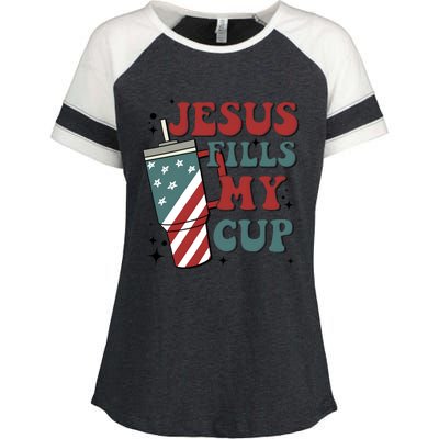 4th Of July Jesus Fills My Cup Enza Ladies Jersey Colorblock Tee