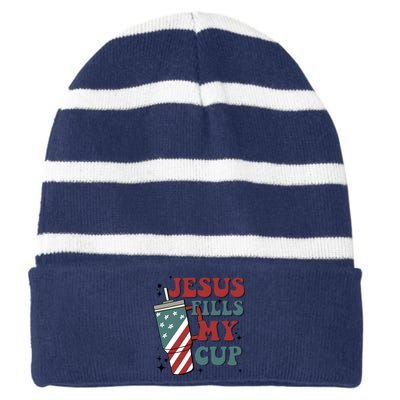 4th Of July Jesus Fills My Cup Striped Beanie with Solid Band