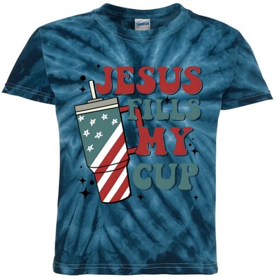 4th Of July Jesus Fills My Cup Kids Tie-Dye T-Shirt