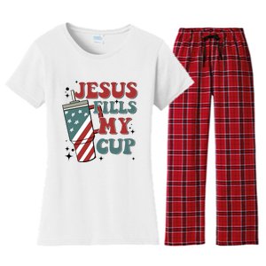 4th Of July Jesus Fills My Cup Women's Flannel Pajama Set