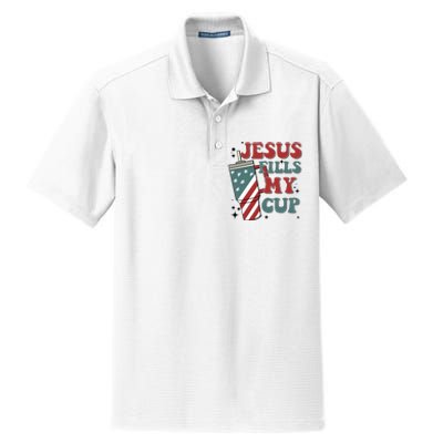 4th Of July Jesus Fills My Cup Dry Zone Grid Polo