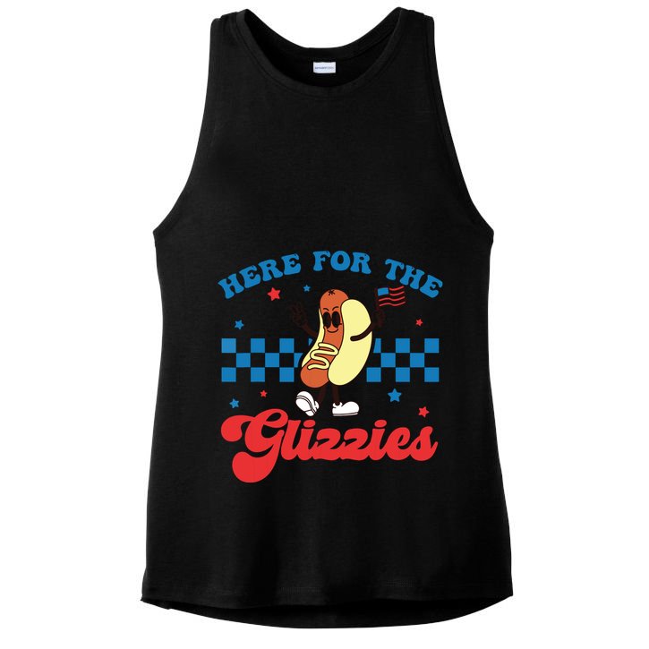 4th Of July Here For The Glizzies Funny Hot Dog Humor Ladies PosiCharge Tri-Blend Wicking Tank