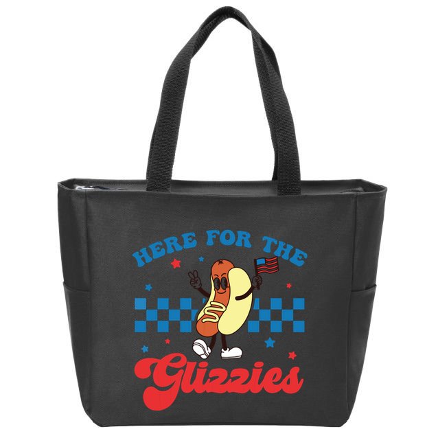 4th Of July Here For The Glizzies Funny Hot Dog Humor Zip Tote Bag