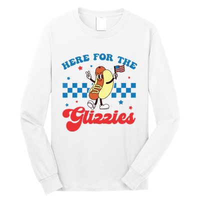 4th Of July Here For The Glizzies Funny Hot Dog Humor Long Sleeve Shirt