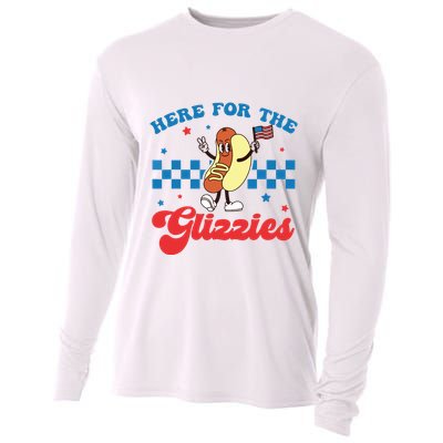 4th Of July Here For The Glizzies Funny Hot Dog Humor Cooling Performance Long Sleeve Crew