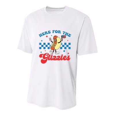 4th Of July Here For The Glizzies Funny Hot Dog Humor Youth Performance Sprint T-Shirt