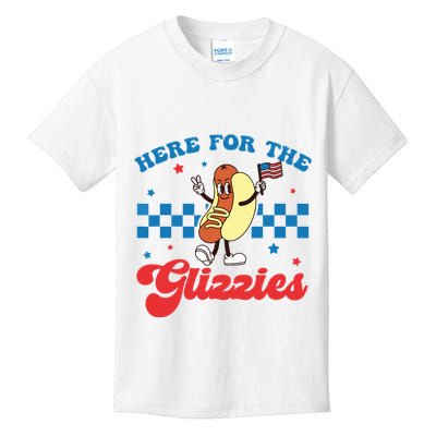 4th Of July Here For The Glizzies Funny Hot Dog Humor Kids T-Shirt