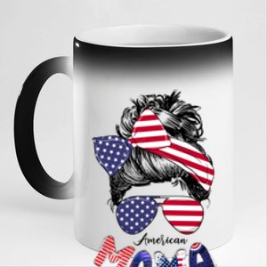 4th Of July American Mama Messy Bun Mom Life Patriotic Mom Gift 11oz Black Color Changing Mug