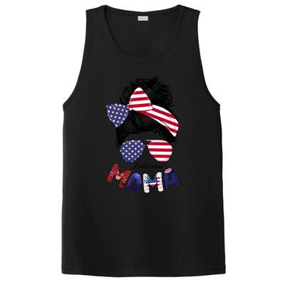 4th Of July American Mama Messy Bun Mom Life Patriotic Mom Gift PosiCharge Competitor Tank