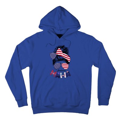 4th Of July American Mama Messy Bun Mom Life Patriotic Mom Gift Hoodie