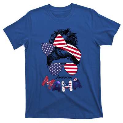 4th Of July American Mama Messy Bun Mom Life Patriotic Mom Gift T-Shirt