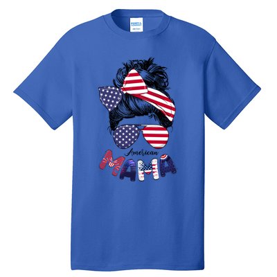 4th Of July American Mama Messy Bun Mom Life Patriotic Mom Gift Tall T-Shirt