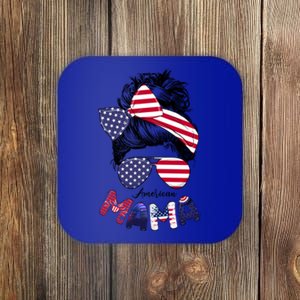 4th Of July American Mama Messy Bun Mom Life Patriotic Mom Gift Coaster