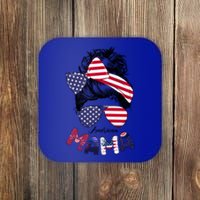 4th Of July American Mama Messy Bun Mom Life Patriotic Mom Gift Coaster