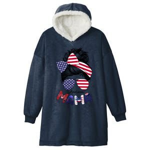 4th Of July American Mama Messy Bun Mom Life Patriotic Mom Gift Hooded Wearable Blanket