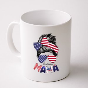 4th Of July American Mama Messy Bun Mom Life Patriotic Mom Gift Coffee Mug