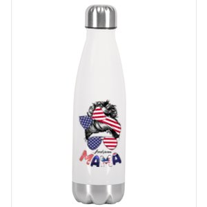 4th Of July American Mama Messy Bun Mom Life Patriotic Mom Gift Stainless Steel Insulated Water Bottle