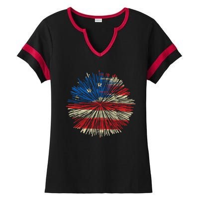 4th Of July Fireworks American Flag Design For Patriotic Celebration Ladies Halftime Notch Neck Tee