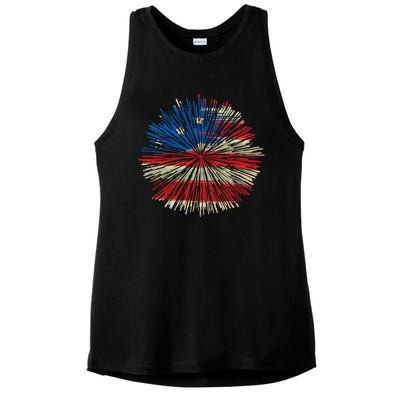 4th Of July Fireworks American Flag Design For Patriotic Celebration Ladies PosiCharge Tri-Blend Wicking Tank