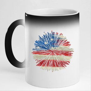 4th Of July Fireworks American Flag Design For Patriotic Celebration 11oz Black Color Changing Mug