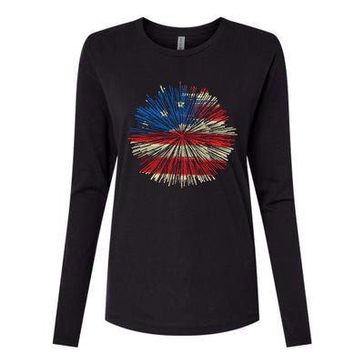 4th Of July Fireworks American Flag Design For Patriotic Celebration Womens Cotton Relaxed Long Sleeve T-Shirt