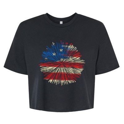 4th Of July Fireworks American Flag Design For Patriotic Celebration Bella+Canvas Jersey Crop Tee